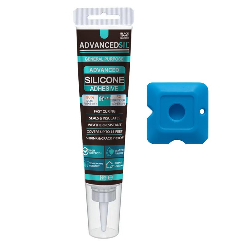 ADVANCEDSIL Black Silicone Sealant & Caulk Tube with Finishing Tool - Weatherproof, Flexible, Strong Adhesion for Bathroom, Roof, Window, and Automotive Sealing - Image 1